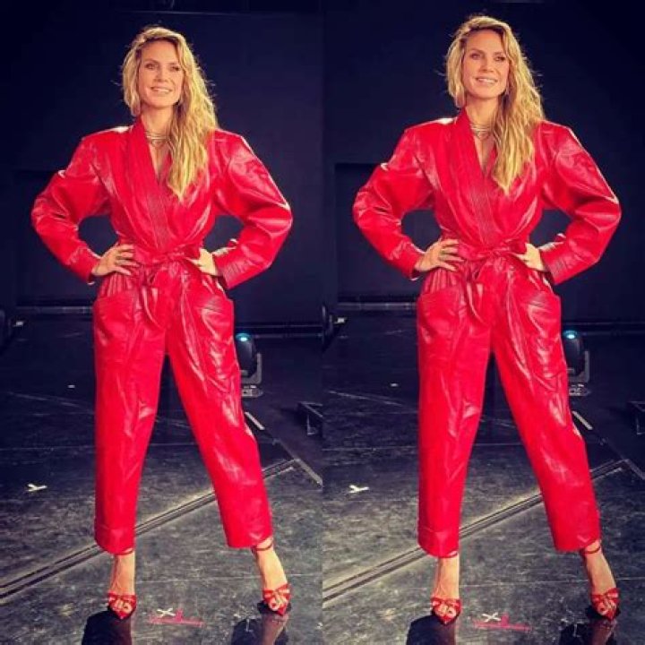 Heidi Klum Models Faux Leather Red Jumpsuit — See The Look!