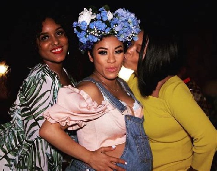 Keyshia Cole Looks Stunning In Baby Shower Photo Wearing Sheer White Gown With Boyfriend Niko Khalé And Mother Francine ‘Frankie’ Lons By Her Side