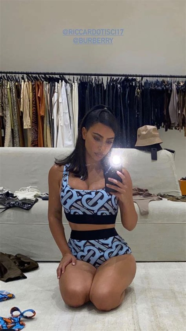 Kim Kardashian Puts On A Vibrant Display In Burberry Two Piece Bathing Suits
