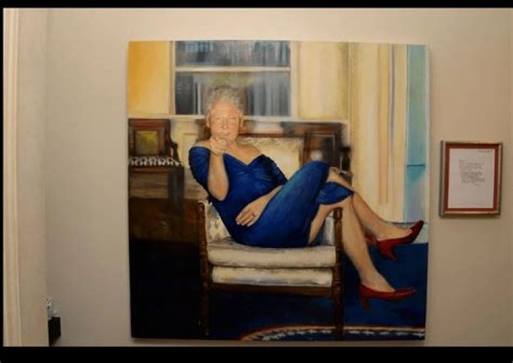 Painting Of Bill Clinton In A Blue Dress Wearing Red Heels Is Inside Jeffrey Epstein’s Home